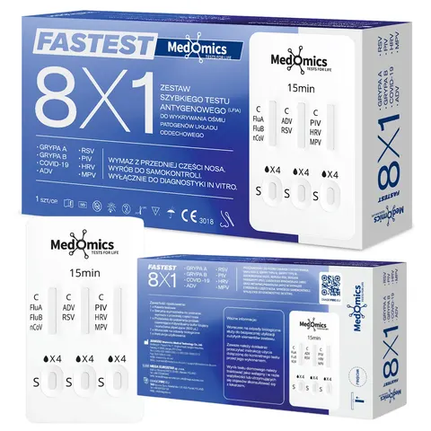 FASTEST Test 8w1 COMBO | Grypa A/B, Covid-19, ADV, RSV, PIV, HRV, MPV - 1 szt. | REF: 123145-01-102