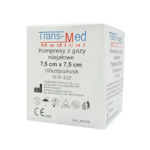 Trans-Med Kompresy z gazy niejałowe 7,5x7,5 cm 100 szt.