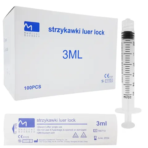 Strzykawki 3-częściowe Medical Brokers 3ml Luer Lock - 100 szt.