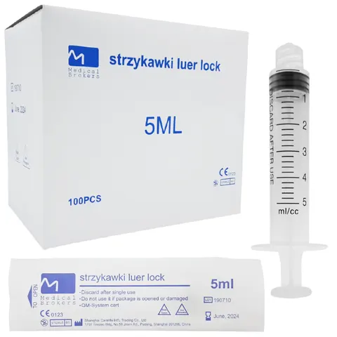 Strzykawki 3-częściowe Medical Brokers 5ml Luer Lock - 100 szt.
