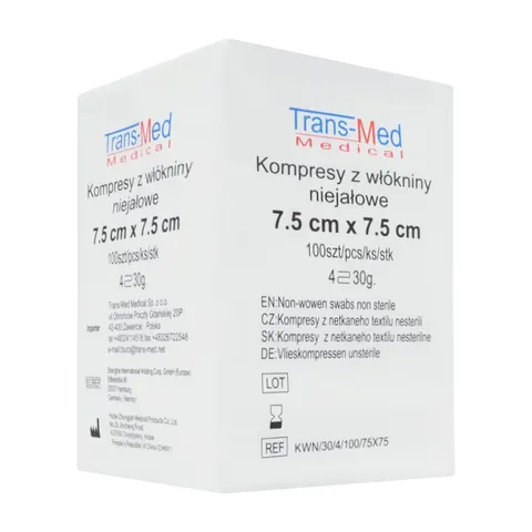 Kompresy włókninowe Trans-Med 7,5x7,5cm 4W 30G - 100 szt. / KWN/30/4/100/75x75