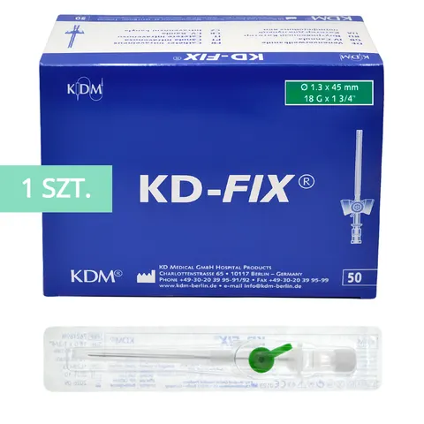 KD-FIX® Kaniula dożylna - wenflon 1,3 x 45 mm 18G ZIELONY - 1 szt.