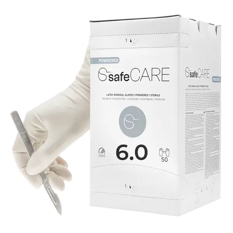 Rękawiczki lateksowe pudrowane safeCARE Chirurgiczne STERYLNE rozm. 6.0 - 50 par | REF: RCHLP-60-50-03
