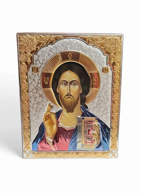 Srebrny obrazek Chrystus Pantokrator. Mała