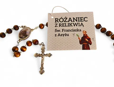 Różaniec z relikwią Św Franciszka