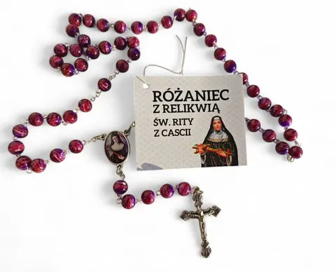 Różaniec z relikwią Św Rity z Cascii