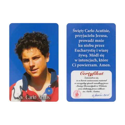 Św Carlo Acutis. Karta z relikwiami III stopnia.