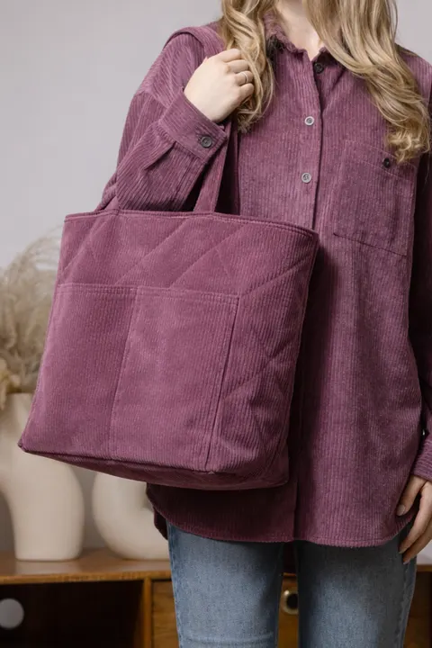 Sztruksowa torba shoper, MAUVE