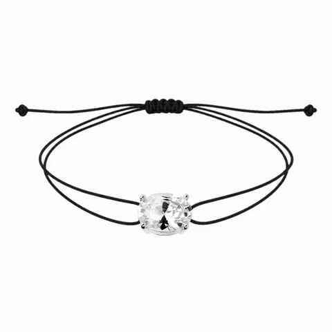 Bransoletka na czarnym sznurku z owalną cyrkonią Chic Silver
