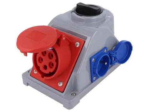 Gniazdo z wyłącznikiem COMBO-POL 16A/5P 400V + 2x230V IP44 wył. L-0-P