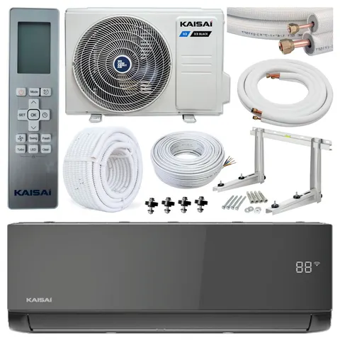 Klimatyzator ścienny KAISAI ICE BLACK 2,6/2,9 kW WiFi, grzałka + zestaw