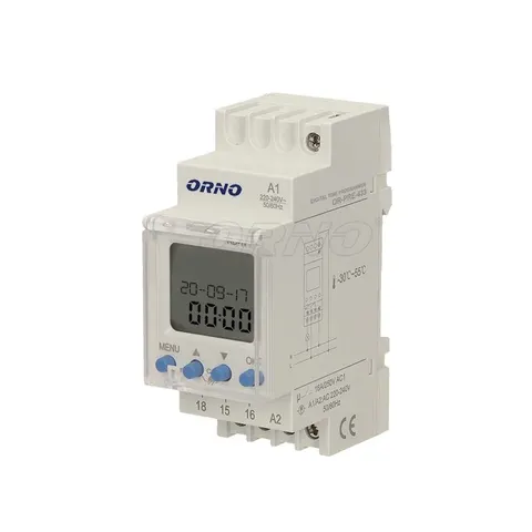 Elektroniczny programator czasowy, 52 programy, 3 języki menu, 2 moduły, DIN TH-35mm 2300W,16A IP20