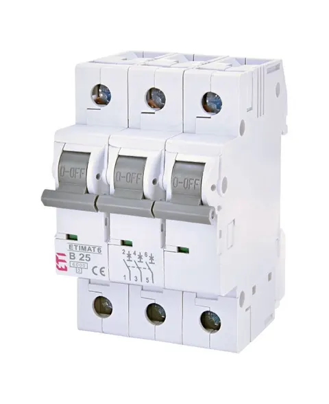 Wyłącznik nadprądowy 3P B 25A 6kA AC, ETIMAT 6 3p B25; 002115518, ETI POLAM