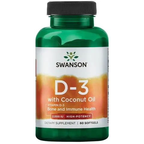 Swanson Witamina D3 2000IU z olejem kokosa (60 kap)