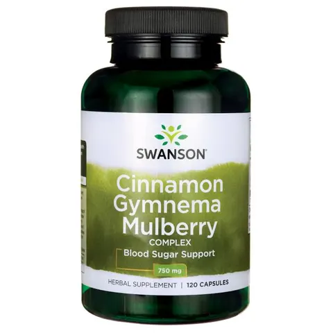 Swanson Cinnamon Gymnema Bulberry - Kompleks Cynamonu Gymnemy i Morwy 120 kapsułek - Regulacja Poziomu Cukru Apetyt Trawienie