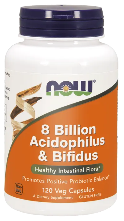 Now Foods Acidofilus i Bifidus 8 miliardów – probiotyk (120 kap)