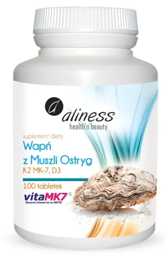 Aliness Wapń z muszli ostryg z K2 MK7 i D3 (100 tab)