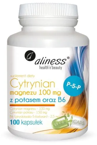 Aliness Cytrynian Magnezu 100 mg z potasem 150 mg B6 (100 kap)