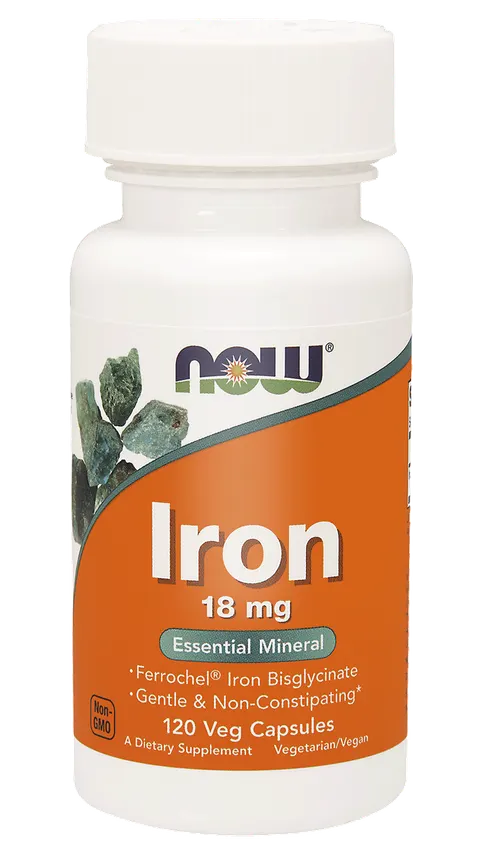 NOW Foods Iron Żelazo Chelat 18 mg – (120 kap)