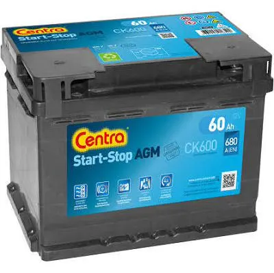 AKUMULATOR CENTRA START-STOP AGM 60AH 680A P+