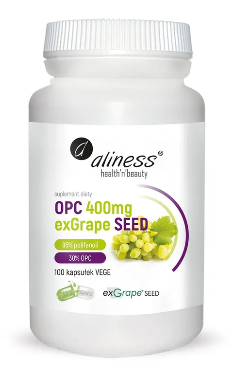 Aliness OPC exGrapeSeeds 400 mg 100 kapsułek VEGE - Ochrona Komórek przed Stresem Oksydacyjnym