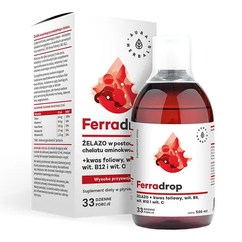 Aura Herbals Ferradrop - żelazo + kwas foliowy - płyn (500ml)