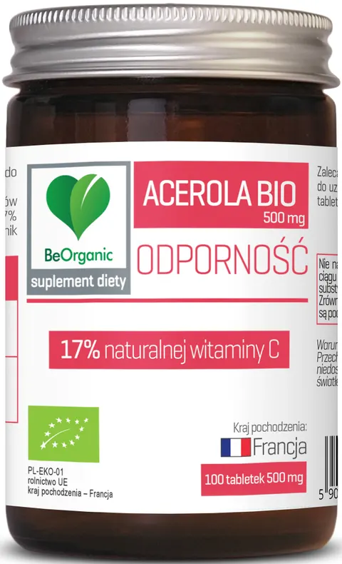 BeOrganic Acerola BIO 17% witaminy C 500mg 100 tabletek - Odporność Układ Nerwowy