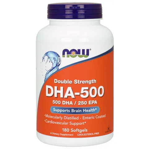 DHA 500 DHA 250 EPA Kwas dokozaheksaenowy 500 mg 180 kapsułek NOW FOODS