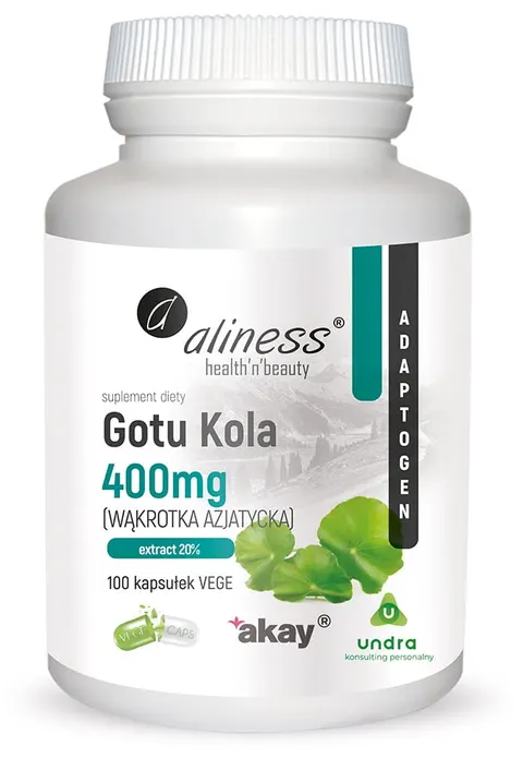 Aliness Gotu Kola - Wąkrotka azjatycka - 400mg 100 kapsułek VEGE - Pamięć i Koncentracja