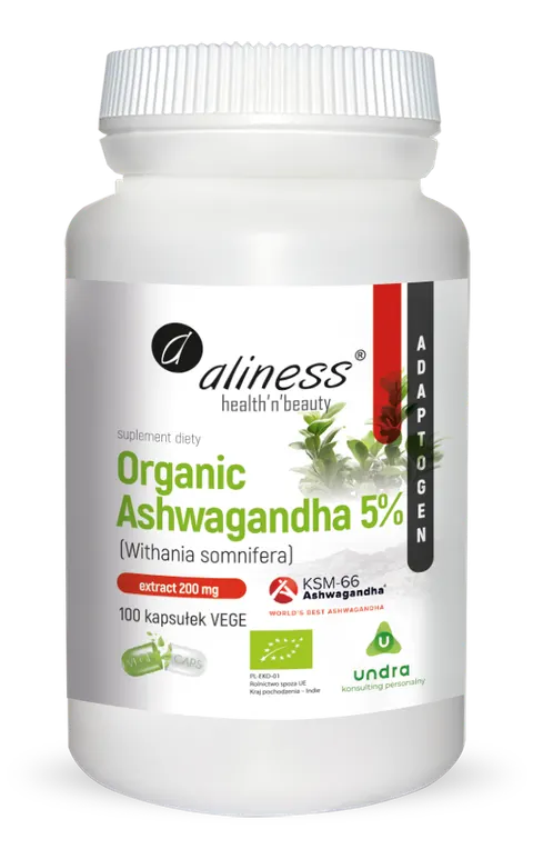 Aliness Organic Ashwagandha 5% KSM-66 200mg (100kap)