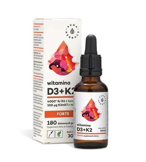 Witamina D3 4000IU + K2mk7 FORTE, Krople, Aura Herbals, 30ml