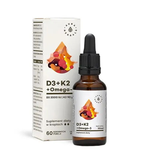 Witamina D3 2000IU + K2mk7 + Omega-3, Krople, Aura Herbals