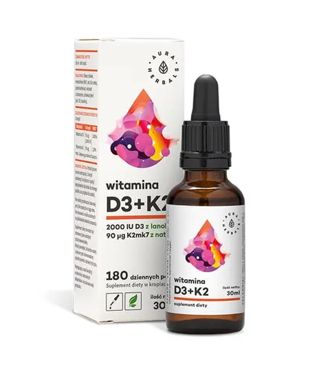 Witamina D3 (2000IU) + K2mk7, Krople, Aura Herbals, 30ml