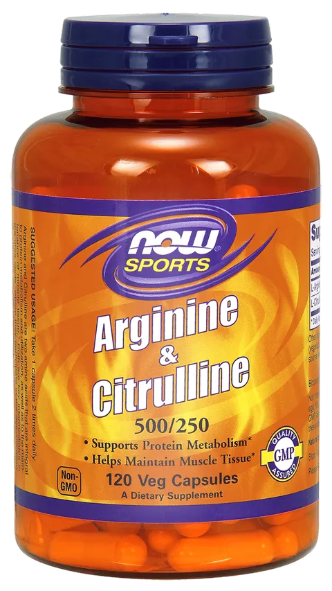 NOW FOODS L-Arginine 500 mg + L-Citrulline 250 mg (120 kaps.)