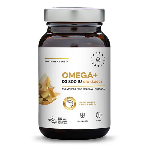 Aura Herbals Omega + Witamina D3 800 IU dla dzieci (60 kap)