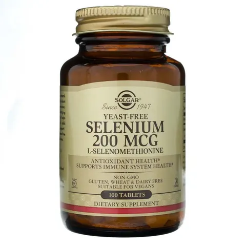 SOLGAR Selenium (Yeast Free) - Selen (nie zawiera drożdży) 200 mcg (100 tabl.)