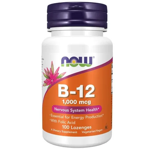 NOW FOODS Witamina B12 1000 mcg i Kwas Foliowy 100 mcg do ssania (100 tabl.)