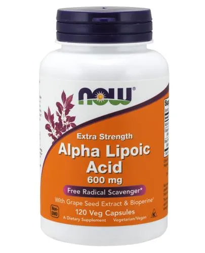 ALA Kwas Alfa Liponowy 600 mg i Ekstrakt z Winogron i Bioperyna 120 kapsułek NOW FOODS