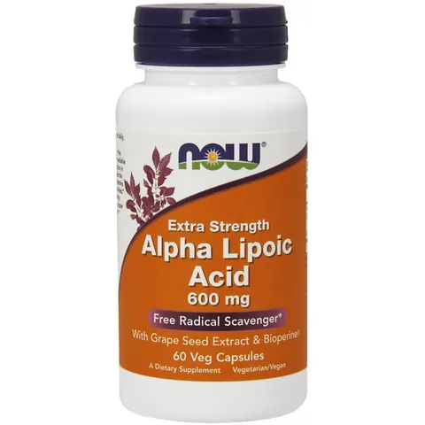 NOW FOODS ALA - Kwas Alfa Liponowy 600 mg + Ekstrakt z Winogron + Bioperyna (60 kaps.)