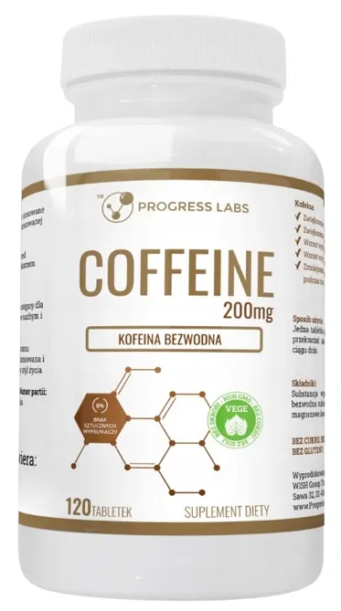 Progress Labs - COFFEINE 200mg KOFEINA PAMIĘĆ KONCENTRACJA VEGE – 120 TABLETEK