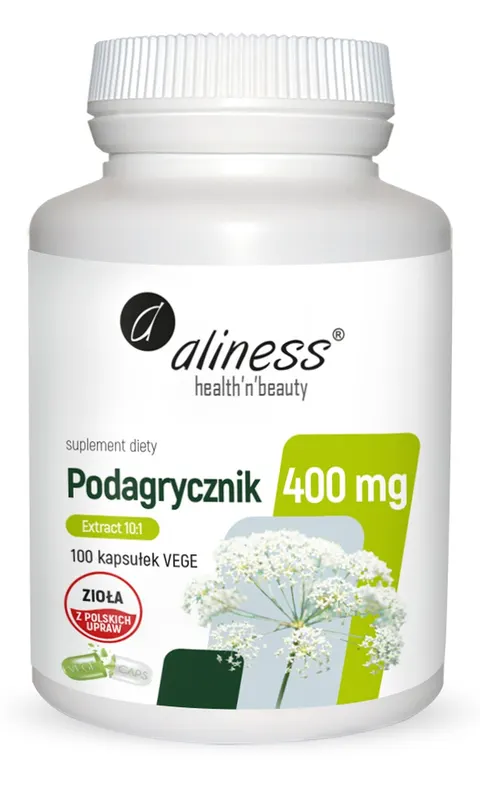 Aliness Podagrycznik (Aegopodium podagraria L.) ekstrakt 10:1 400mg 100 kapsułek VEGE - Nerki Wątroba i Przewód Pokarmowy