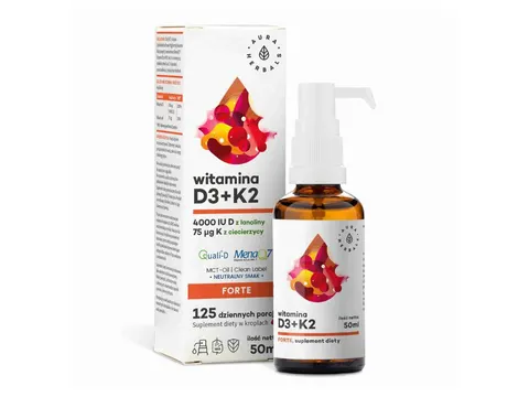 Witamina D3 4000 IU + K2MK7, MCT, Krople, Aura Herbals, 50ml