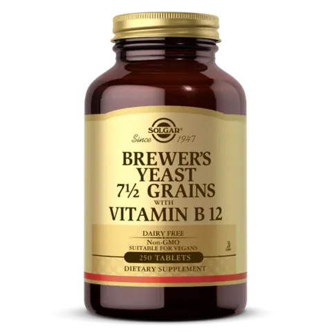 SOLGAR Brewer's Yeast 7 1/2 Grains with Vitamin B12 -Drożdże piwne z Witaminą B12 (250 tabl.)