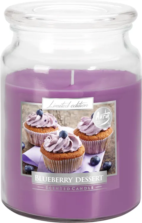Bispol Duża świeca Blueberry Dessert w szkle z wieczkiem