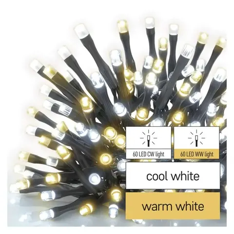 Lampki świąteczne, łańcuch 120 LED 12m ciepła + zimna biel, Classic zielony przewód, IP44, timer D4AN05, EMOS