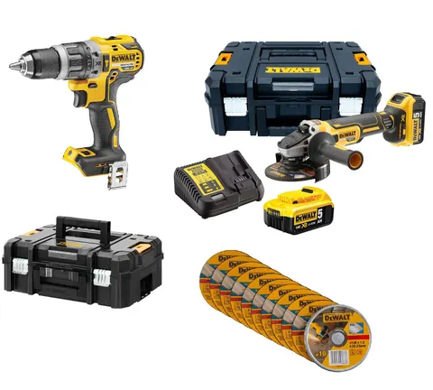 Zestaw 18V DCD796 + DCG405 2 × 5,0Ah + 10 tarcz DCK2080P2T DEWALT