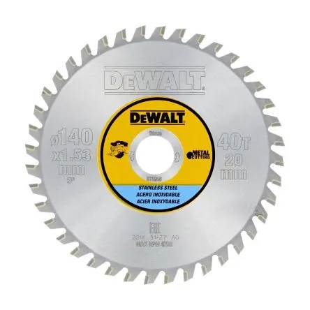 Piła tarczowa do stali 140 × 20mm 40Z DT1918 DEWALT