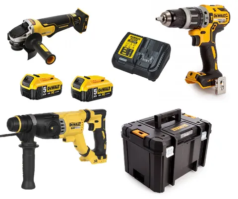 Zestaw Combo Wkrętarka DCD796, Młotowiertarka DCH263, Szlifierka DCG406 2 × 5,0Ah DEWALT