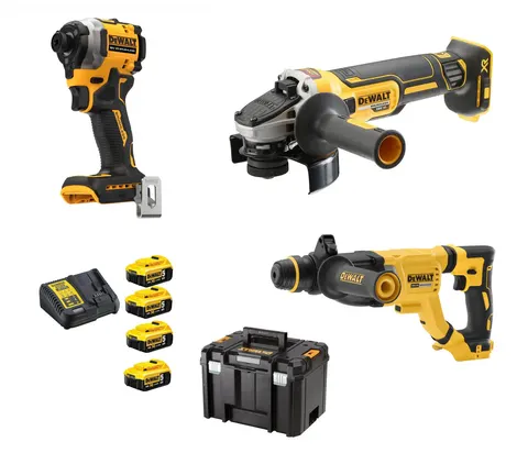 Zestaw Combo DCF850 + DCG405 + DCH263 + 4 × 5,0Ah + ładowarka + kufer 23l DEWALT