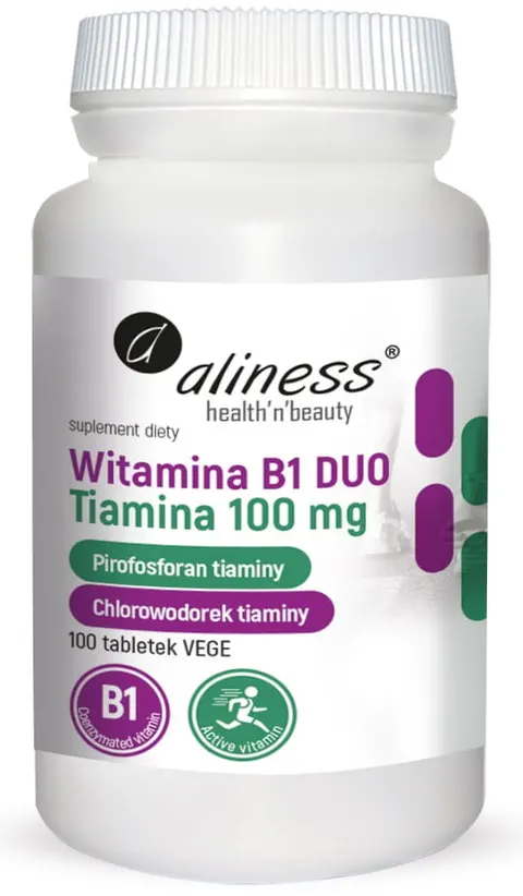 Aliness Witamina B1 (Tiamina) DUO 100 mg 100 tabletek VEGE - Układ Nerwowy Funkcje Psychologiczne i Serce